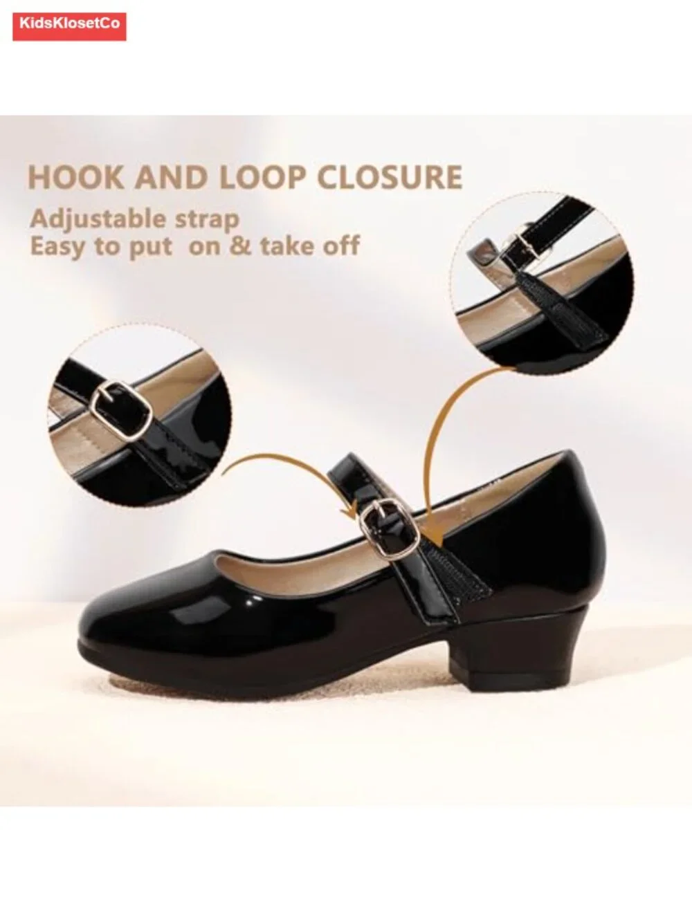 Girls Square Toe Chunky Low Mary Jane Pumps Hook Loop Strap Dress Shoes